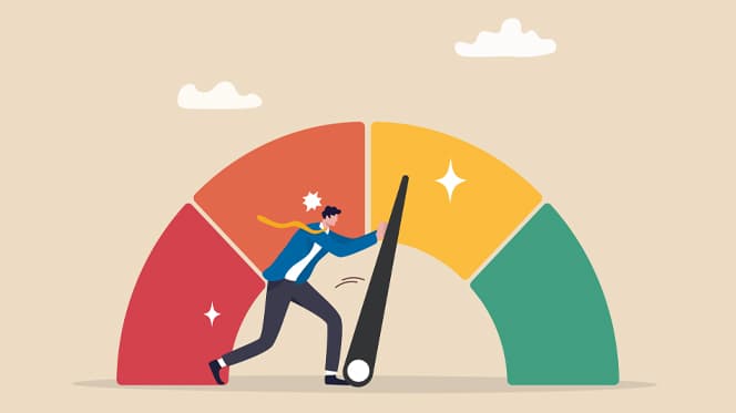Image a professional pushing the arrow of a gauge from orange to yellow.