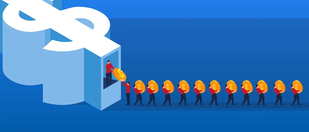 Illustration of people carrying coins.