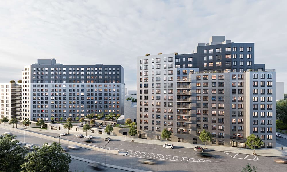 A rendering of 261 and 215 Grand Concourse in Mott Haven, Bronx, New York.