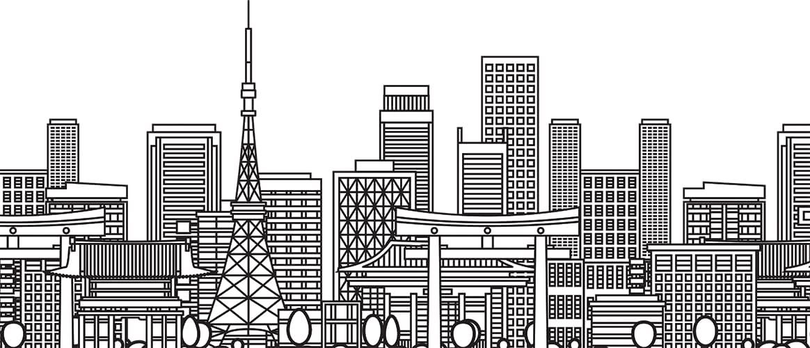 An illustration of a Japanese cityscape